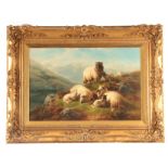 WILLIAM WATSON 1831-1921 LARGE OIL ON CANVAS Highland sheep resting beside a loch 90cm high 60cm