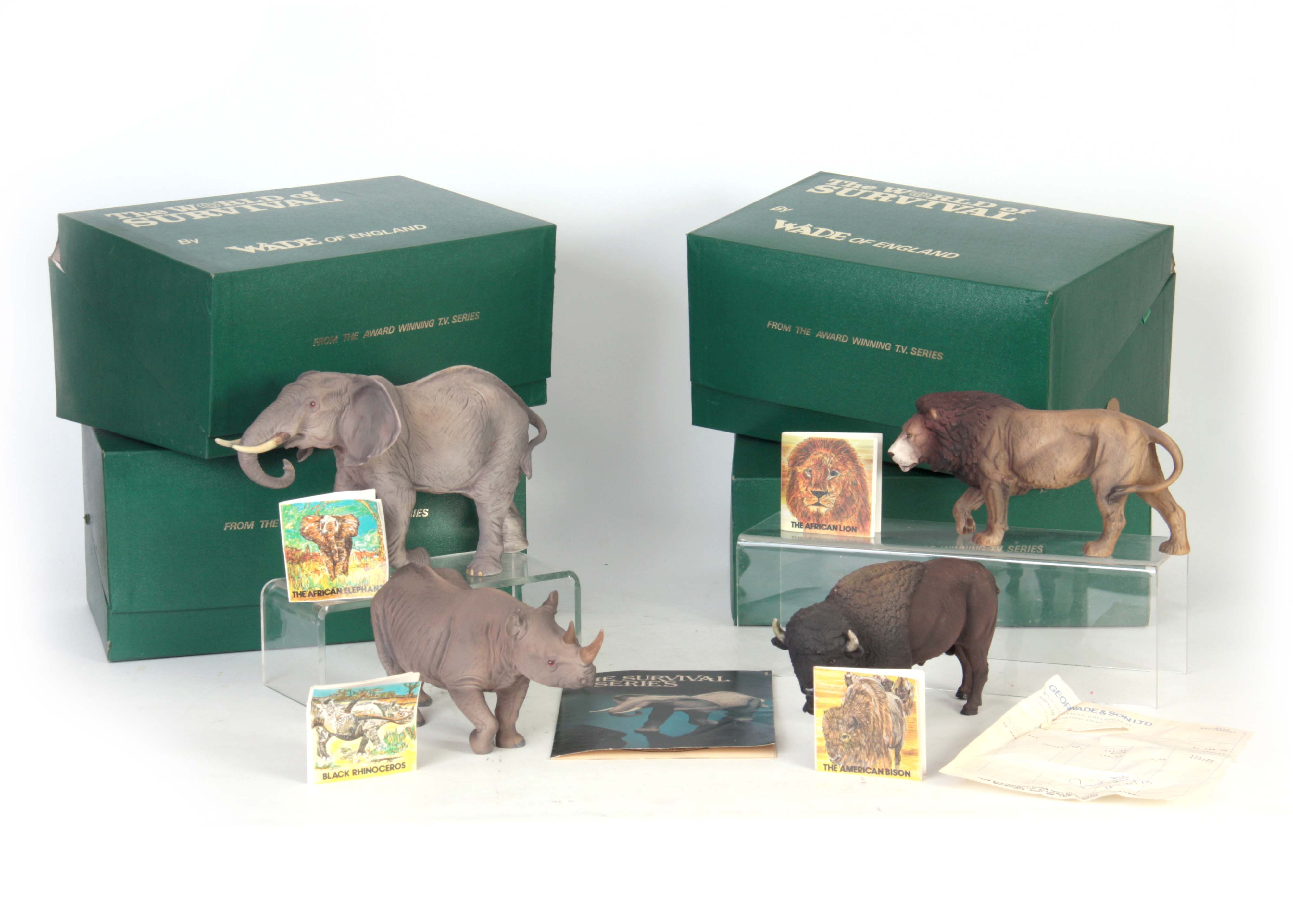 A GROUP OF FOUR WADE, ENGLAND 'WORLD OF SURVIVAL' WILD ANIMAL FIGURES comprising African Elephant,