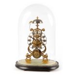 A 19TH CENTURY ENGLISH LYRE SHAPED SKELETON CLOCK the 5" pierced silvered dial with engraved Roman
