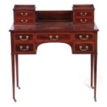 AN EDWARDIAN SATINWOOD CROSS-BANDED FLAME MAHOGANY WRITING DESK with superstructure comprising of