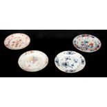 A COLLECTION OF FOUR 18TH CENTURY CHINESE PLATES to include Famille rose, Imari, and blue and