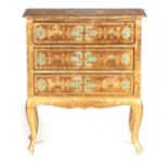 A 20TH CENTURY ITALIAN PAINTED GILT CHEST OF DRAWERS with shaped top above three graduated