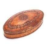 A LATE 18TH CENTURY RUSSIAN CARVED BIRCHWOOD OVAL SNUFF BOX with floral decorated top surrounding