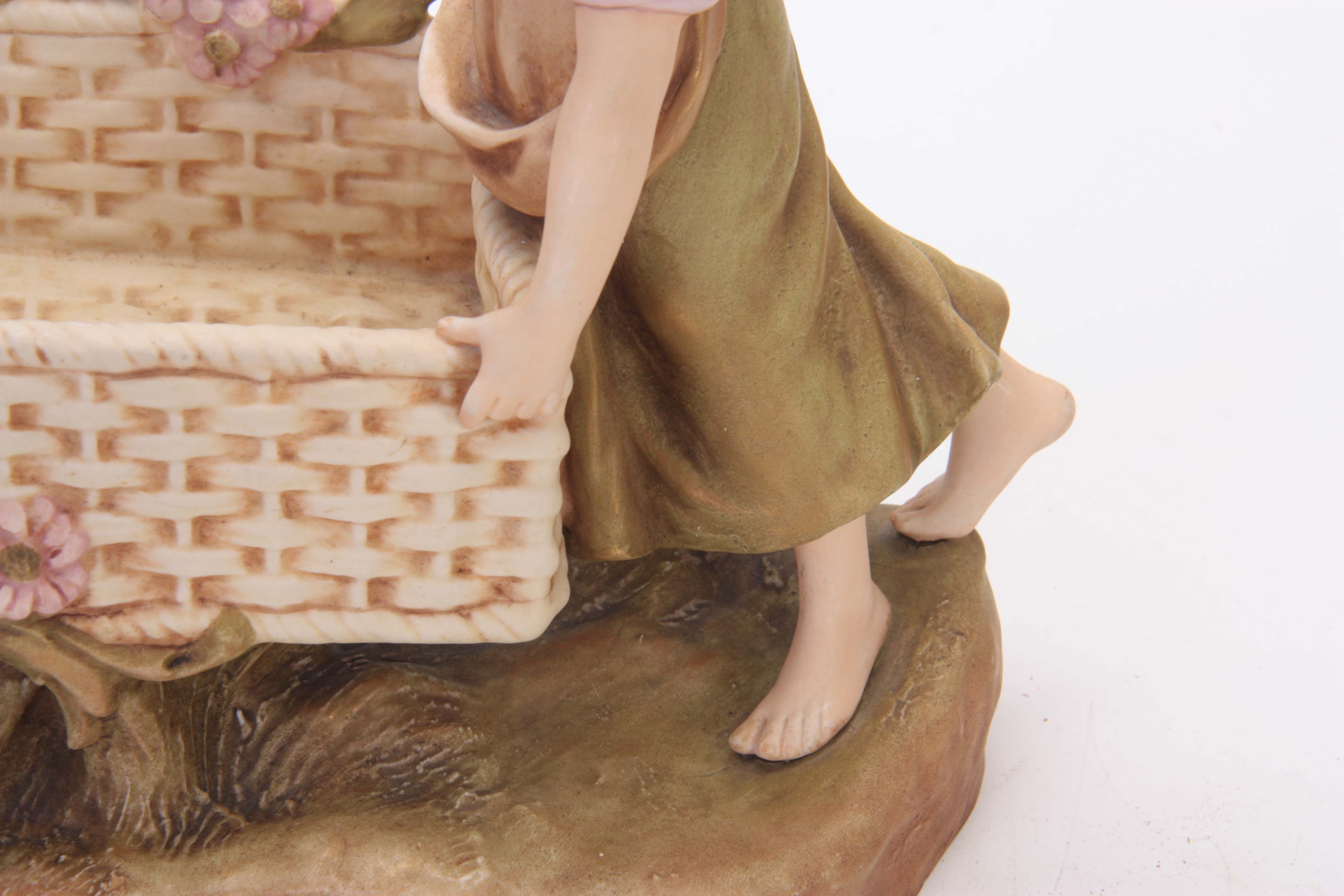 A LATE 19TH CENTURY ROYAL DUX BOHEMIAN FIGURAL TABLE CENTREPIECE modelled as a girl and boy - Image 4 of 7