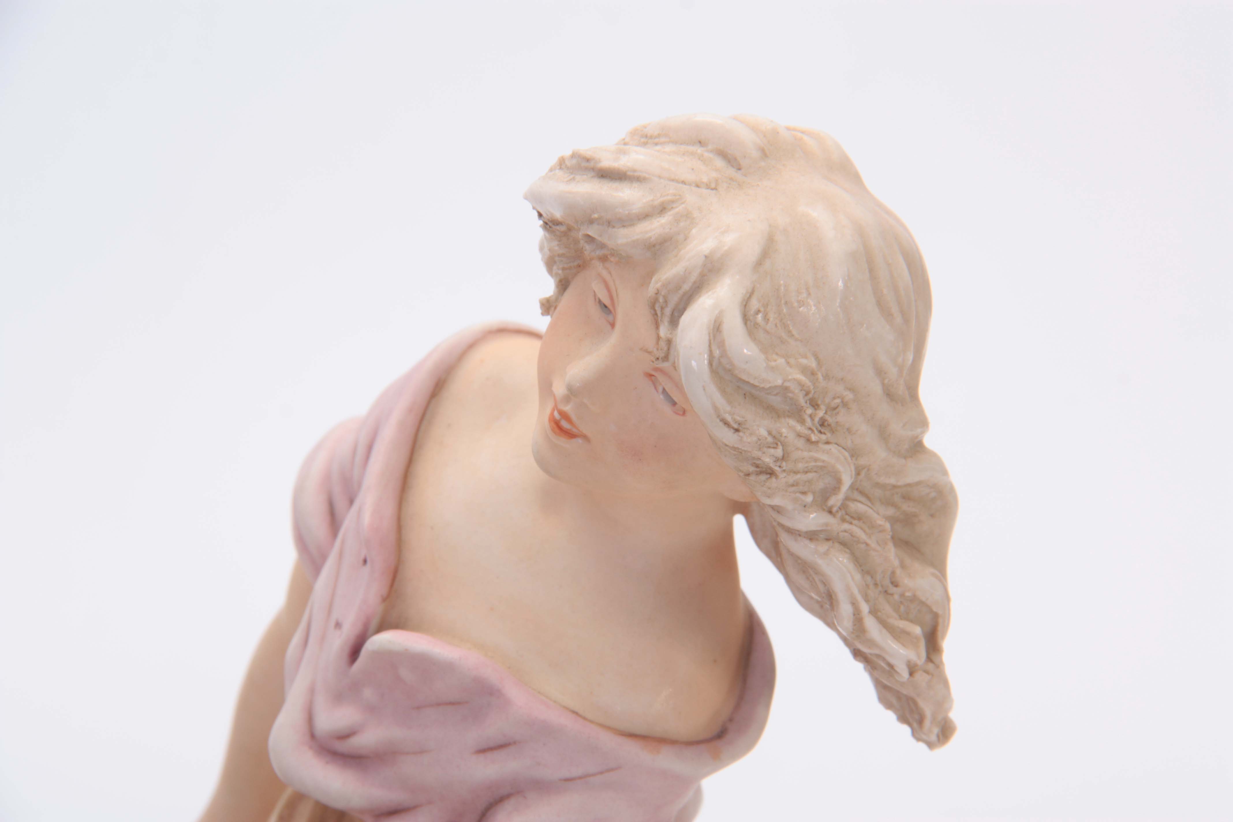 A LATE 19TH CENTURY ROYAL DUX BOHEMIAN FIGURAL TABLE CENTREPIECE modelled as a girl and boy - Image 3 of 7