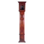 AN EARLY 18TH CENTURY PANELLED OAK LANTERN CLOCK CASE the hood with heavy moulded pediment above a
