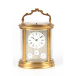A LARGE LATE 19TH CENTURY FRENCH OVAL CASED REPEATING GRAND SONNERIE CARRIAGE CLOCK WITH CALENDAR