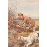 JAMES HARDY JR. 1832-1889 WATERCOLOUR. Retrieving the game 29.5cm high 23.5cm wide signed and