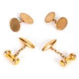 TWO PAIRS OF 9CT GOLD CUFFLINKS the first of torpedo shape 21mm wide, app. 4g, and the second pair
