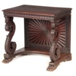 AN EARLY 19TH CENTURY ROSEWOOD ANGLO-INDIAN CONSOLE TABLE with moulded edge top above an ogee shaped