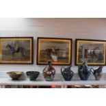 Equine Interest Set of 3 19thC Oak Framed Coloured engravings 'Launcelot', 'Filho Da Puta' and '