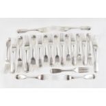 Collection of Silver Fiddle pattern forks by John James Whiting London 1844 1260g total weight