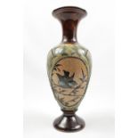 Florence Barlow Royal Doulton narrow vase with Bird decorated panel and foliate decoration,