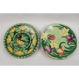2 Newhall Boumier Ware Plates Floral and Kingfisher Designed by Lucien Boullemier, 30cm in Diameter