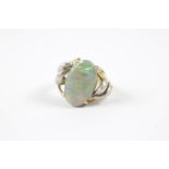 Impressive Ladies Oval Opal Set 18ct Yellow gold ring with White Gold Shoulders, 7.5g total weight
