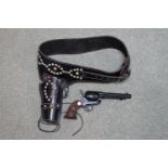 Ladies Reenactment Colt Style 45 Six Shot Single action Revolver with chequered Gripon Leather