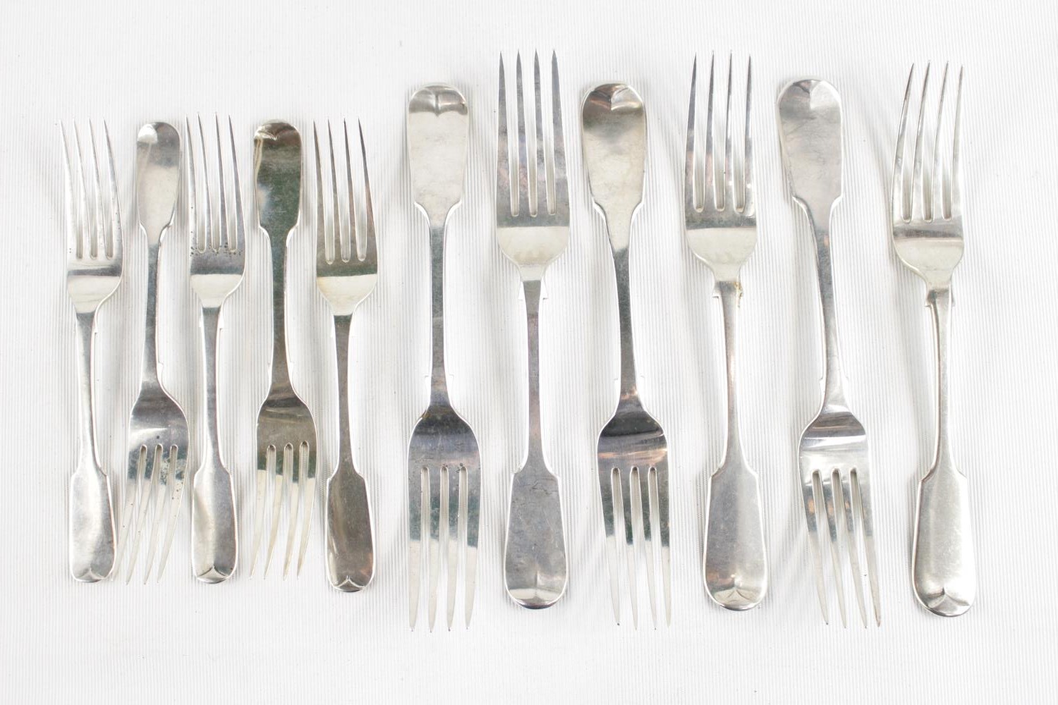 Collection of Silver Table Forks of Fiddle Pattern by Elizabeth Eaton & John Robert Harris varying