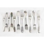 Collection of Silver Table Forks of Fiddle Pattern by Elizabeth Eaton & John Robert Harris varying
