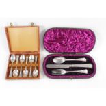 Good Quality Cased Silver 3 Piece Knife, fork and Spoon with bright cut floral decoration London