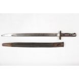 WW1 1907 bayonet, the hilt marked DVR 17, in unusual double seamed scabbard which is marked HGR 15