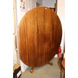 19thC Mahogany Circular Tilt top dining table on Carved Tripod Base, 142cm in Diameter
