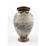 Hannah Barlow Royal Doulton Vase with Sgraffito work depiction of grazing sheep in moorland