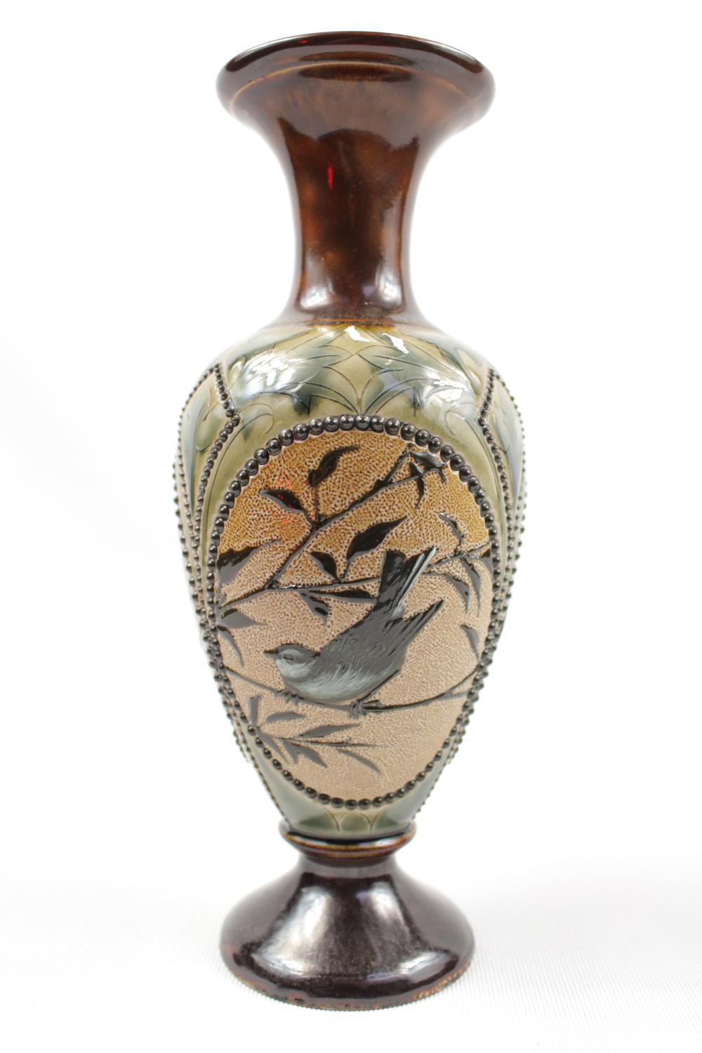 Florence Barlow Royal Doulton narrow vase with Bird decorated panel and foliate decoration, - Image 2 of 4
