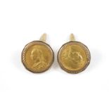 Pair of 9ct Gold Mounted Sovereign Cufflinks both Jubilee Head 27g total weight