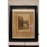 Framed Etching of St Johns College Bridge of Sighs singed in Pencil by M Hutchinson, 28 x 19cm