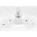 Good Quality Crystal Square Cut Decanter with Silver Whisky Label and a set of 4 Stuart Crystal