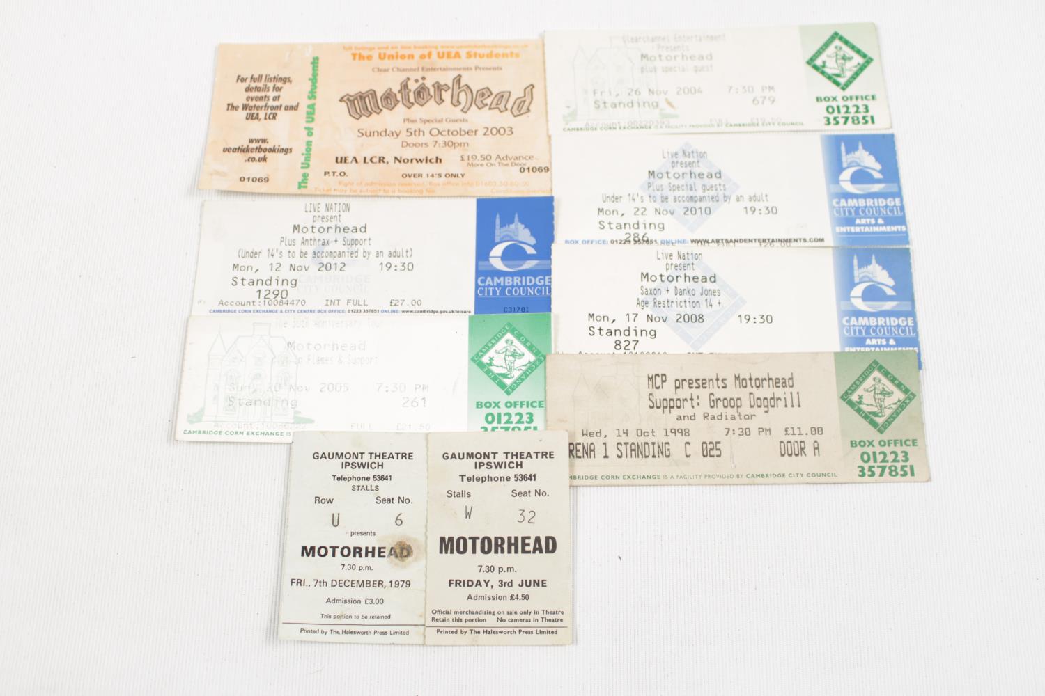 Motörhead collection; Collection of Motörhead concert tickets inc. Gaumont Theatre Ipswich Friday