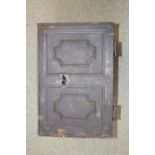 Late 19thC Cast Iron Safe of Panelled construction, 2 drawers to interior with Key