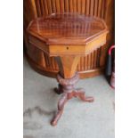 Victorian Walnut Ladies Sewing table of Octagonal form on tripod base