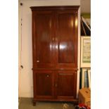 19thC Mahogany Tall 2 Piece Panelled Collectors Cabinet of 4 Cupbaord doors with adjustable