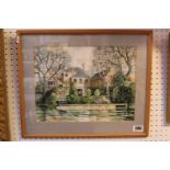 Framed Watercolour of a House beside river by David Hyde dated 1981