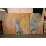 3 Large Mid 20thC Abstract Mixed Medium on Canvas 101 x 152cm