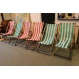 Set of 6 Southend County Council supplied folding Deck Chairs with canvas seats, impressed marks