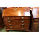 19thC Walnut Fall front bureau of 4 drawers with Oval Brass drop handles and bracket feet, 106cm