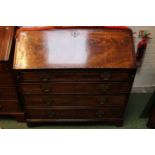 George III Walnut Fronted Fall Front Bureau with fitted interior over 4 Inlaid drawers with brass