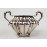 19thC Victorian 2 handled Silver Sucrier of bombe form with foliate handles supported on ball feet