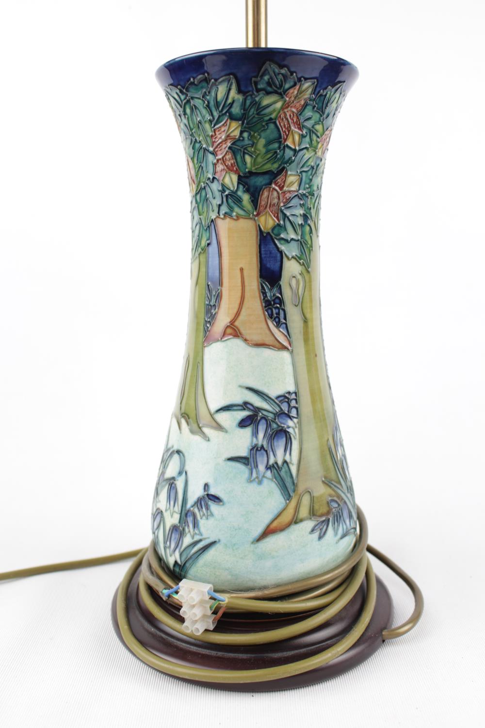 Large Moorcroft table lamp with shade, of Forrest design and wooden base. 68cm in Height - Image 2 of 2