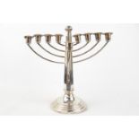 Jewish Silver Menorah Candle Holder of 9 branches mounted on circular base Birmingham 1954, 375g