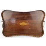 Edwardian Shaped Walnut Tea Tray with inlaid shell motif