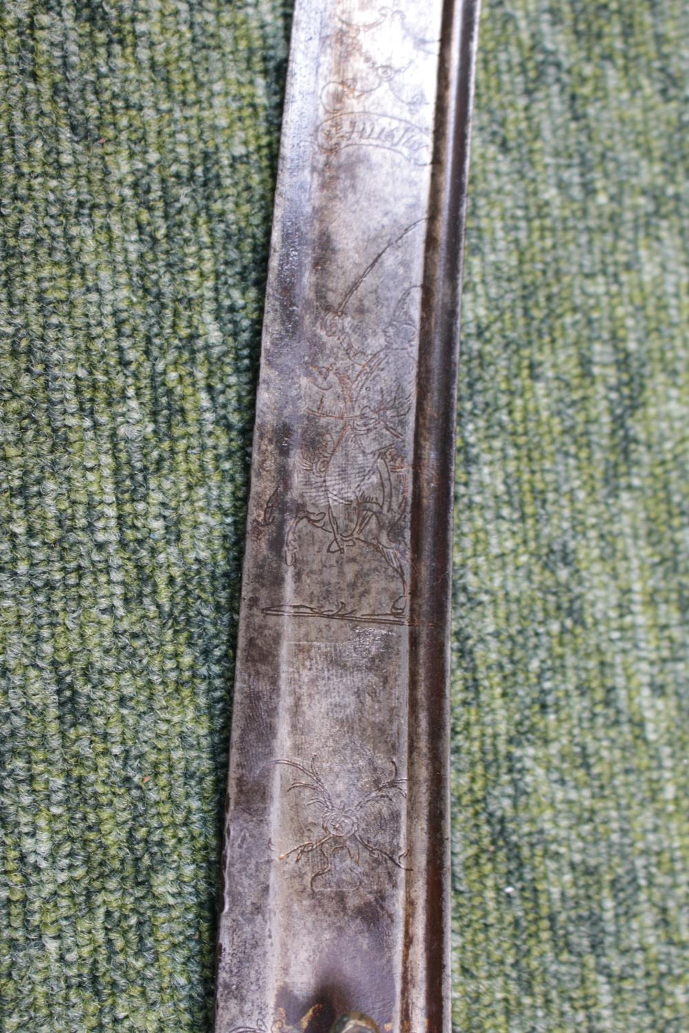 Pattern 1796 Curved Sword with scabbard marked and engraved figural decoration to the blade ' - Image 5 of 7