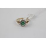 9ct Gold Emerald and Diamond Cluster ring Size I, 2.6g total weight Size I