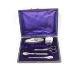 Boxed Silver Manicure Set with glass pots