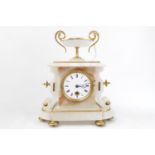 Empire Style Alabaster Mantle clock with gilt detail and borders C1870