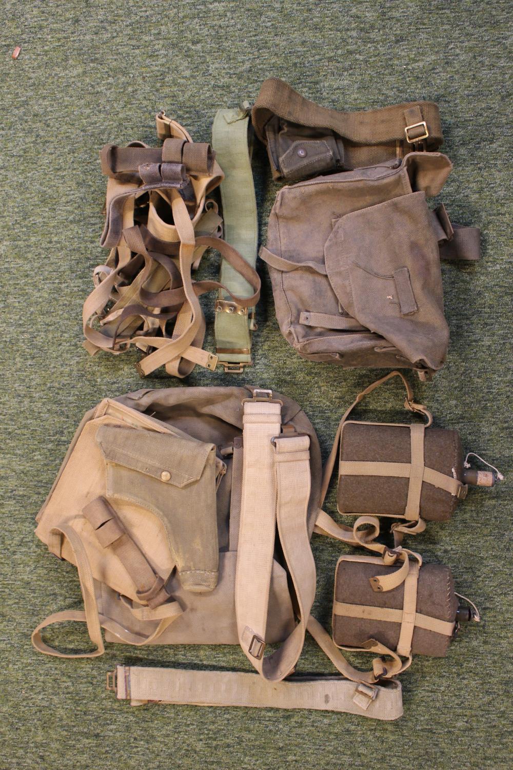 Box of Militaria inc. Gun Holster, Belts and Canteen