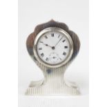 Edwardian Silver Miniature desk clock with engine turned decoration by Joseph Gloster Ltd,