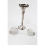 Silver Posy Vase with flared top 6? high and two napkin rings 150g total weight